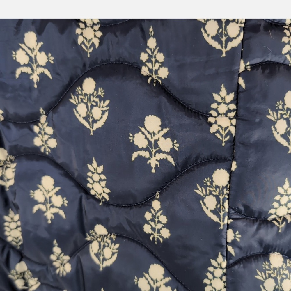 TALBOTS Quilted Collarless Jacket in Ditsey Foulard Navy/White Size 1X - Picture 9 of 12